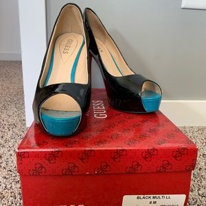 Black multi color patent pumps